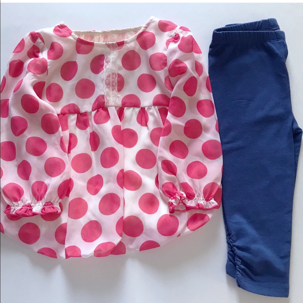 Girls peach and white polkadot pants set